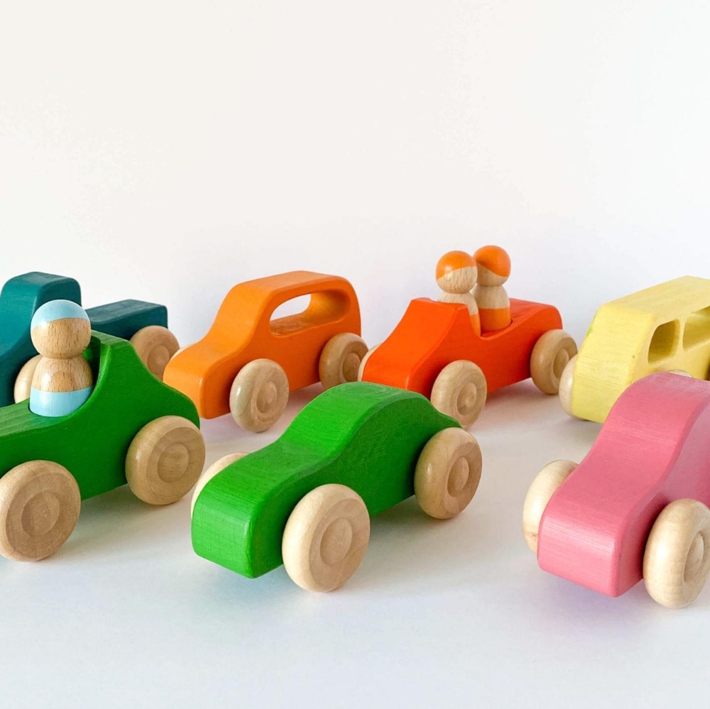 7 wooden cars for open ended play
